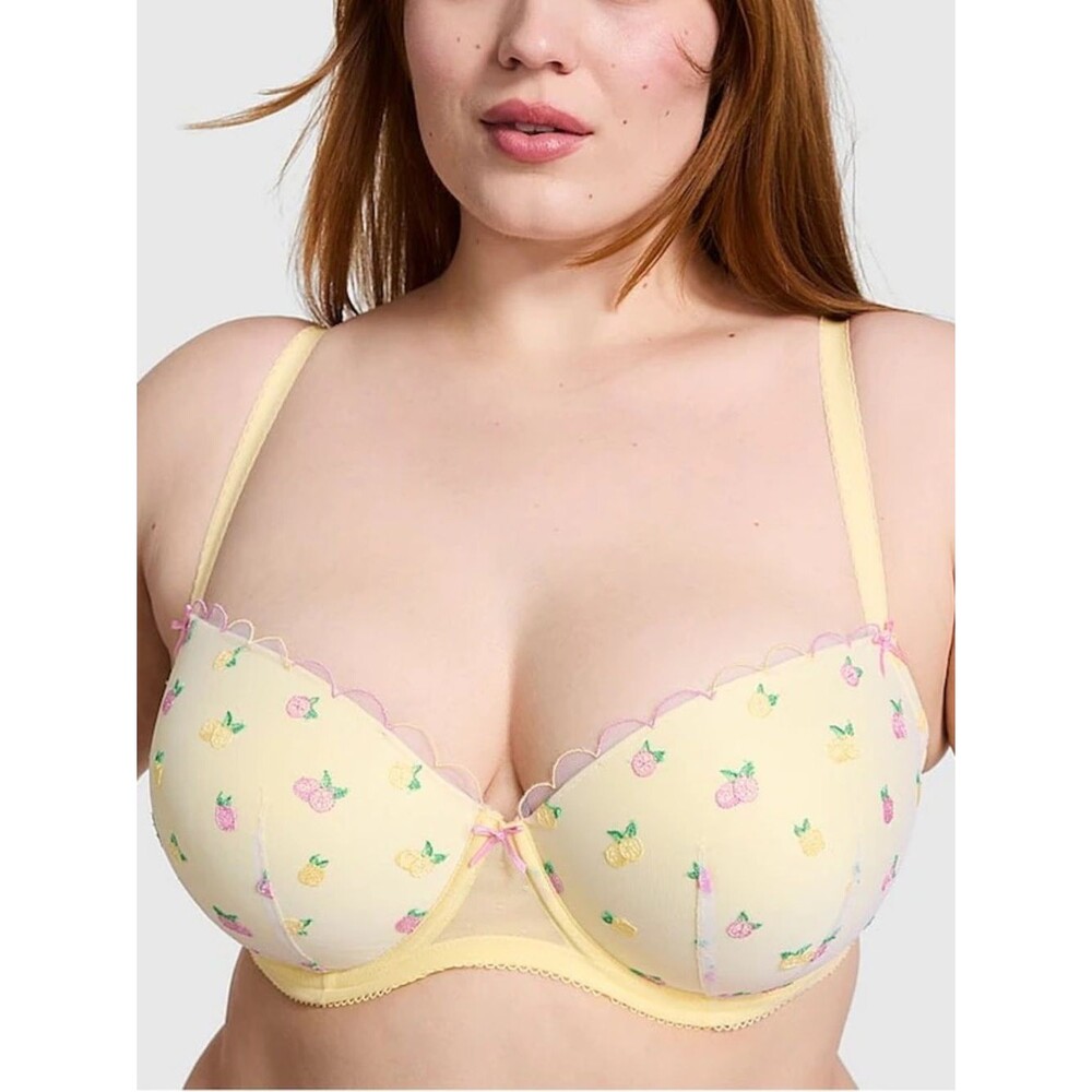 NWT Victoria's Secret PINK Wink Push-Up Balconette Bra Yellow Fruit Lemons 34B - Picture 3 of 13
